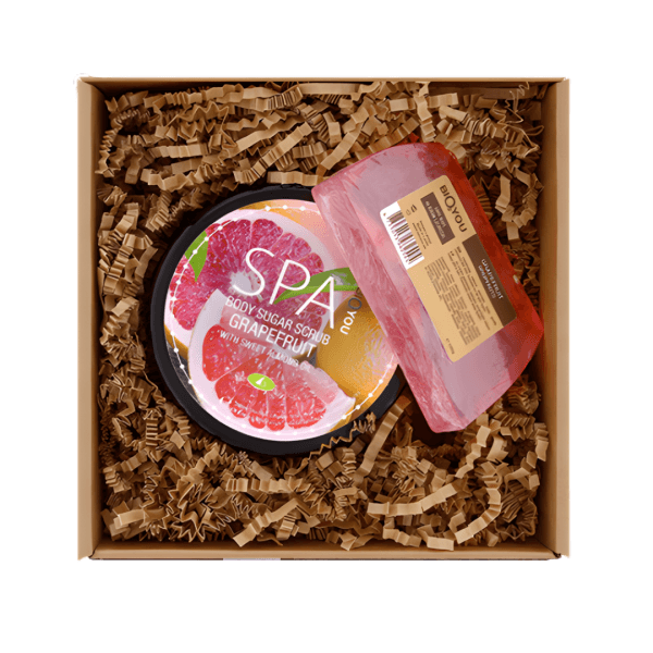 Dāvanu komplekts - Ķermeņa cukura skrubis Greipfrūts, Ziepes Greipfrūts - Image 3