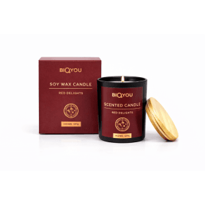 soy candle red packaging